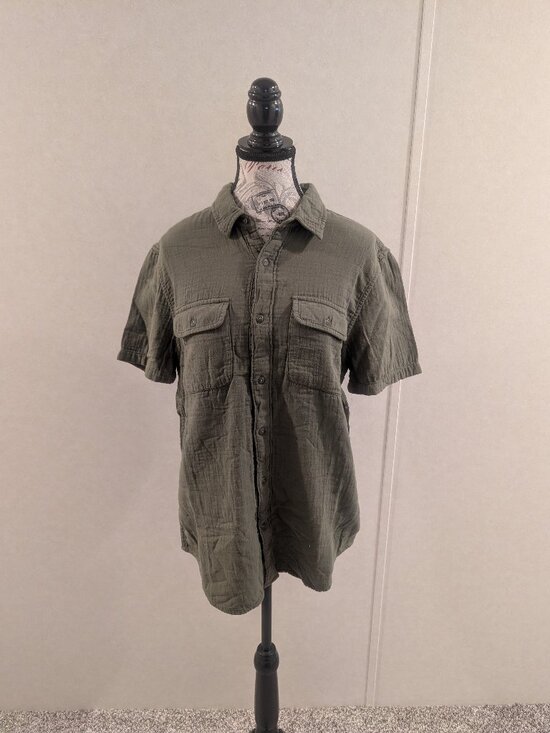 Lucky Brand Tops - NWT Lucky Brand Olive Green Short Double Gauze Utility Button Front Shirt Small
